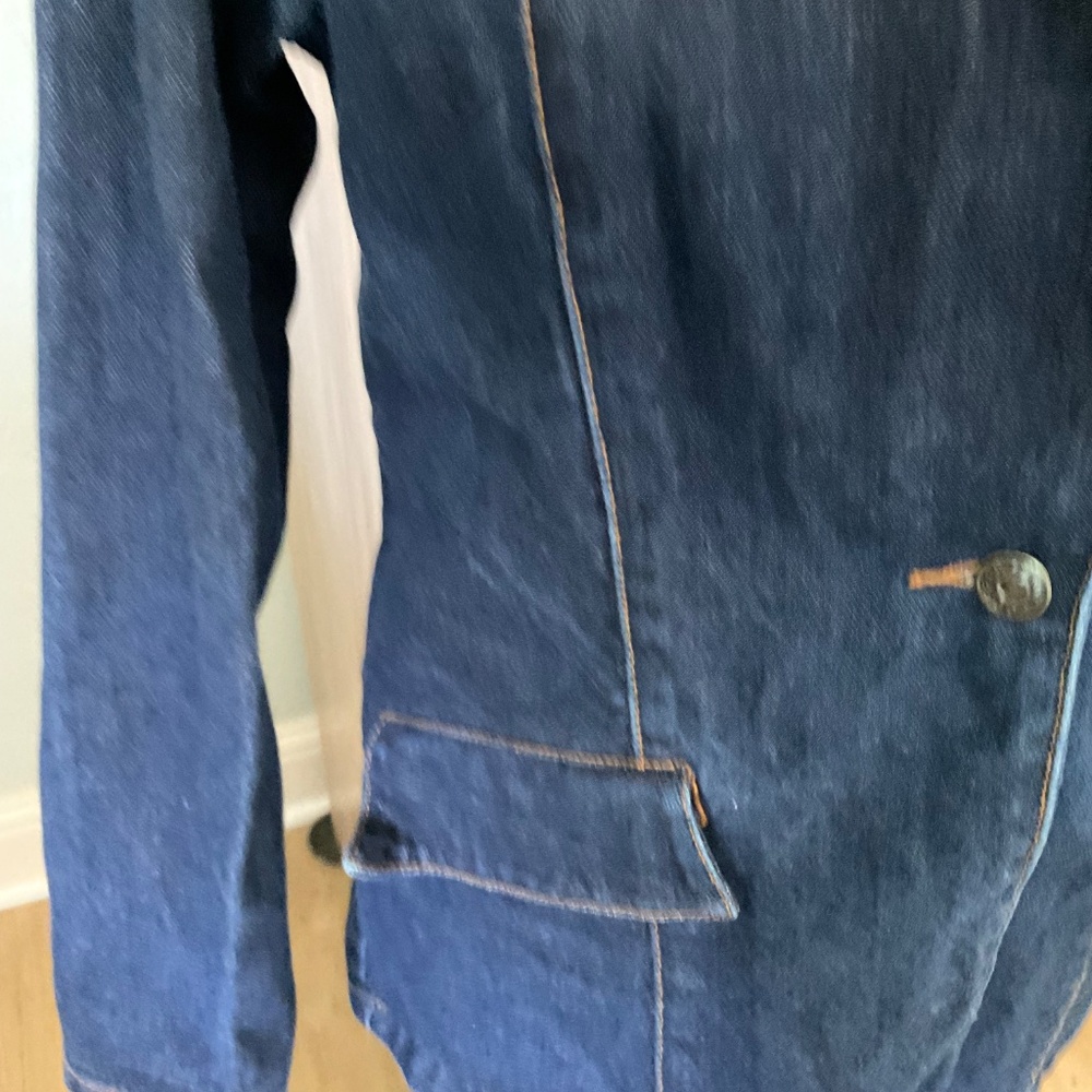 Y2K Denim Blazer dark wash seamed fitted western modern concert career academia - Picture 14 of 15